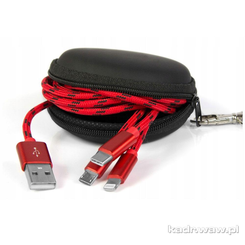 Kabel Nylonowy USB 3w1 300cm + Etui ze Smyczą