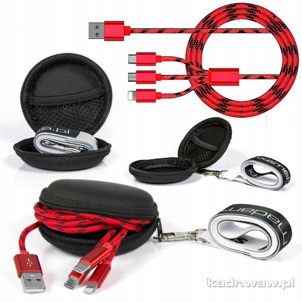 Kabel Nylonowy USB 3w1 300cm + Etui ze Smyczą